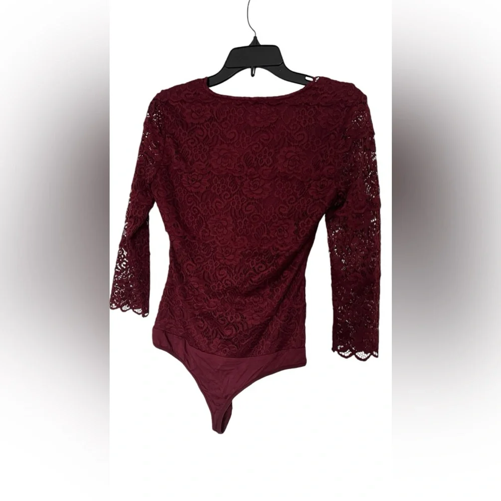 Bebe Laced V-Neck Body Suit-Plum - Picture 6 of 6